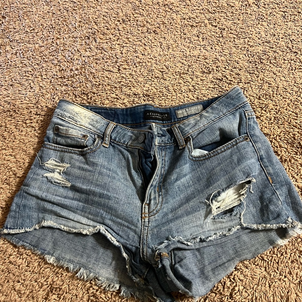 American Eagle Outfitters Women's Ripped Jean Shorts - Light Blue